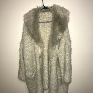 knit cardigan with faux fur